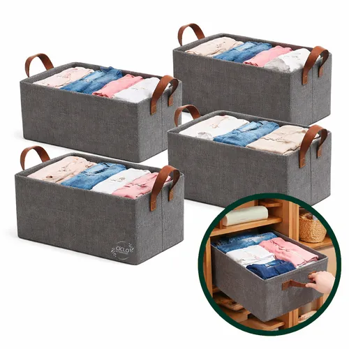 Kit 4 Caixas Cesto Organizadora Grande Dobrável Guarda Roupa Gaveta Mesas Banheiro Cor Cinza