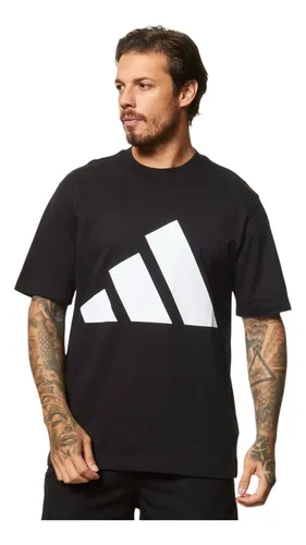 Camiseta Masculina Essentials Big Logo adidas Preto E Branco Logo G Lisa