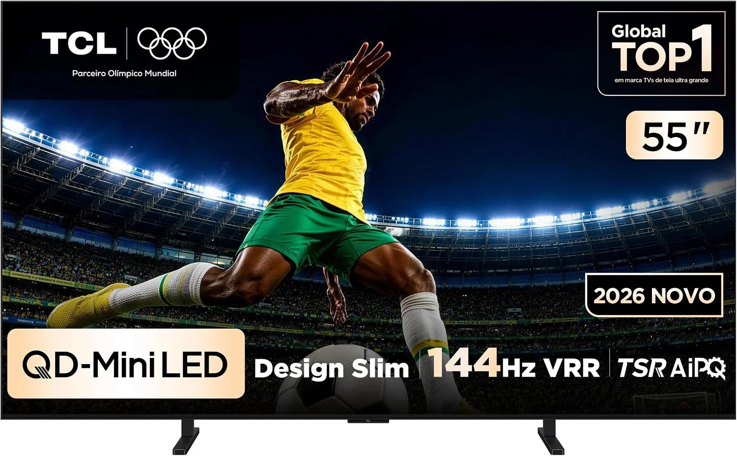 Smart TV TCL 55 Polegadas QLED Mini LED 4K A400M WiFi Bluetooth Google TV HDR10+ 144 Hz VRR 55A400M