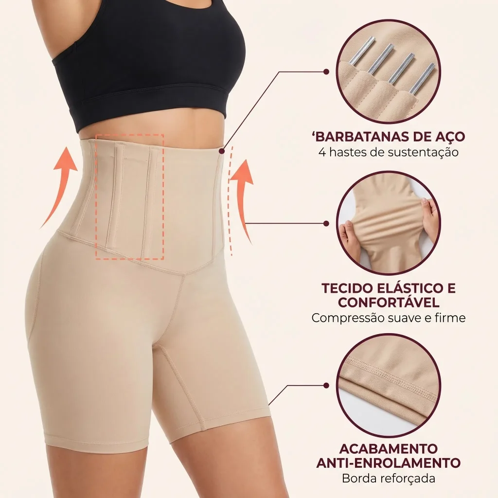 Kit 2 Ou 1 Unidade Short Cinta Modeladora Levanta Empina Bumbum Feminina 4 Barbatanas Compressão