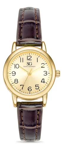 Relógio Saint Germain Houston Feminino Analógico Marrom Dourado Com Pulseira De Couro Sintético