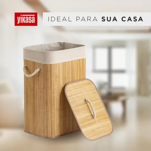 Cesto De Roupas De Bambu 70 Litros Yikasa
