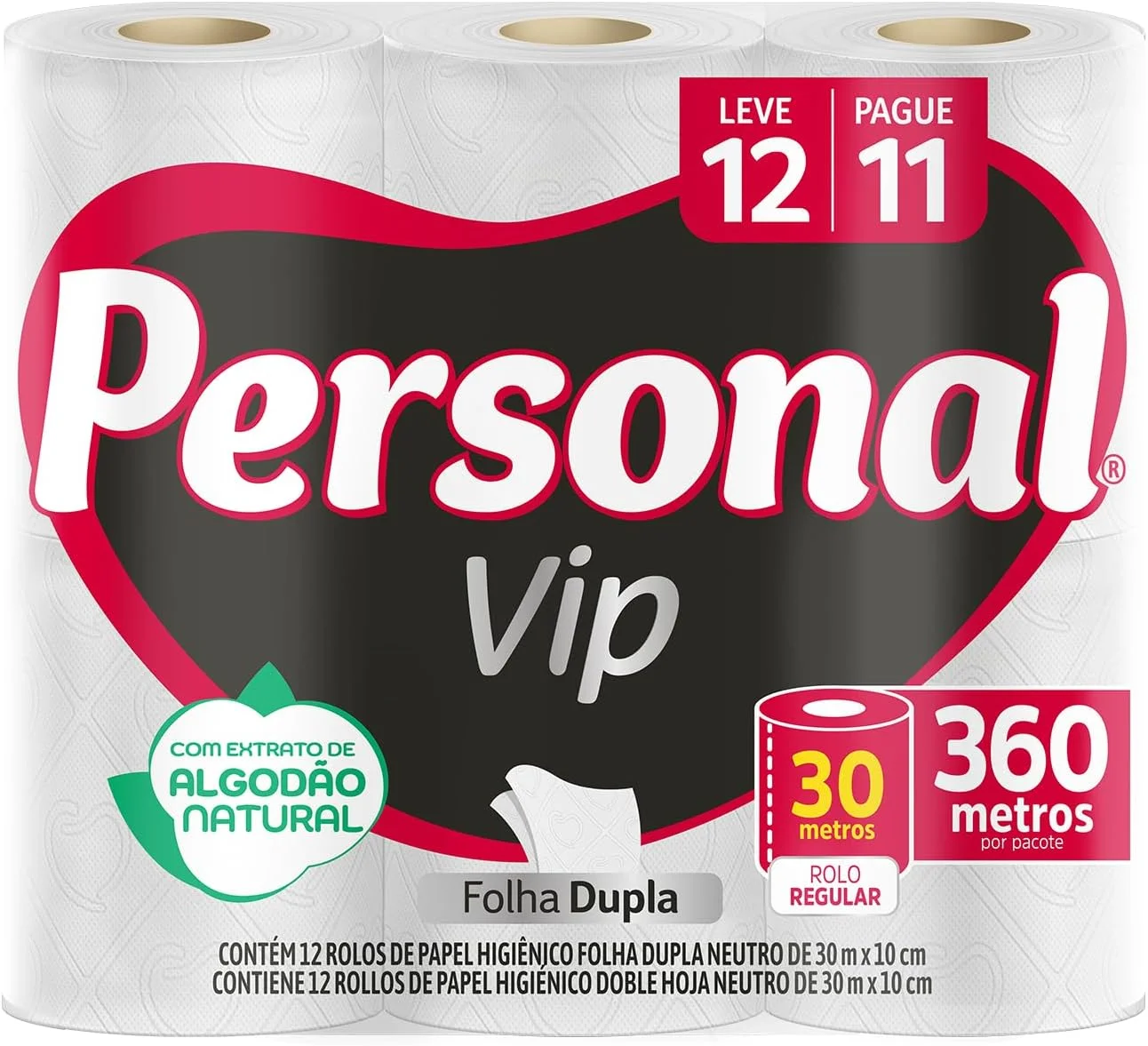 Personal VIP - Papel Higiênico, Folha Dupla, 12 unidades (Embalagem pode variar)