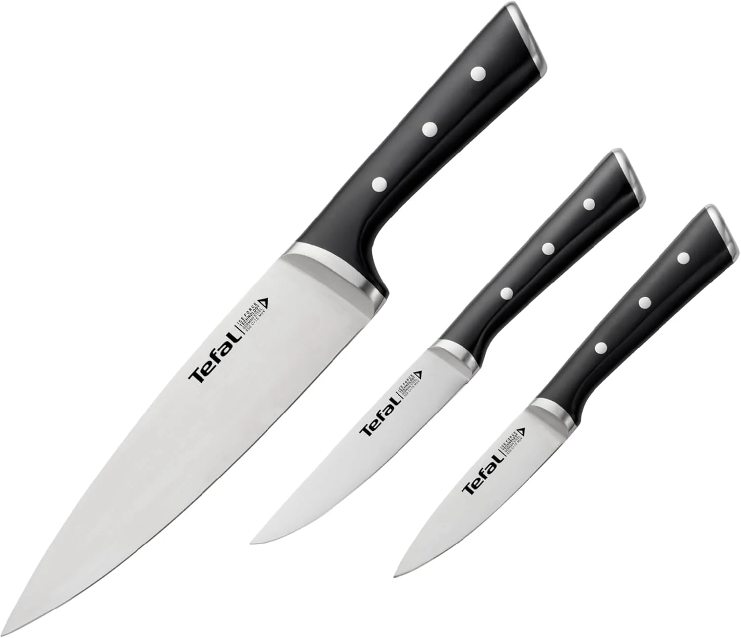 Kit de Facas 3 Peças Ice Force: Descascador de 9 cm, Chef 20 cm, universal de 11 cm - Feita de Aço Inox Alemão, Cabo Ergonômico e Perfeita para todos os usos na cozinha