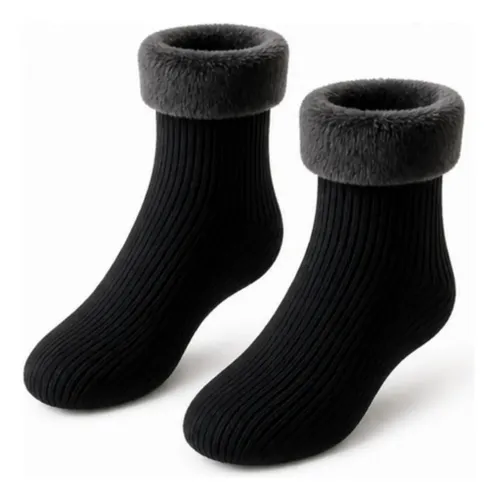 Kit 6 Pares Meia Térmica Grossa Quente Inverno Frio Forrada Preto Kit 1 Par 34-44