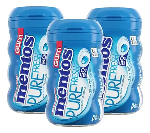 Kit 3 Chiclete Mentos Pure Fresh Sabor Mint Zero Açucar 92g