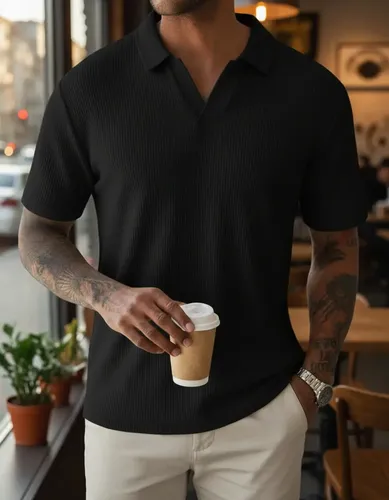Camiseta Gola Polo Masculina Tricô Premium Preto Canelada M