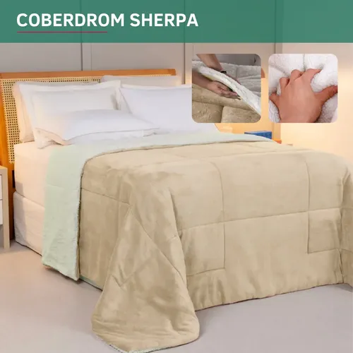 Coberdrom Casal Queen Cobertor Sherpa Edredom Inverno Pele Lã Carneiro Ultra Macio Quente Suave Luxo Confortável Cor Caqui Premium Liso