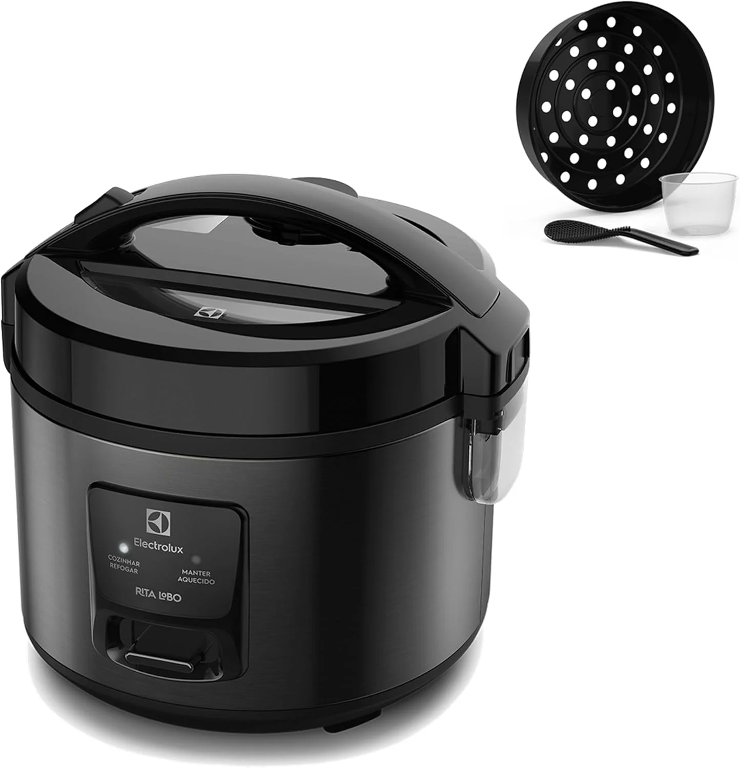 Electrolux Panela Elétrica Electrolux vapor arroz capacidade 2L 6 Xícaras 2 em 1 timer panela removivel antiaderente tampa com visor transparente ERC10 inox 127v por Rita Lobo