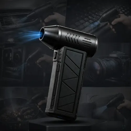 Mini Ventilador Soprador Ar Turbo 130000rpm Sem Fio Recarregável Usb 3 Níveis Jato Forte Portátil Multiuso Limpeza Teclado Carro Acende Churrasqueira Marca Davely Preto 127/220v