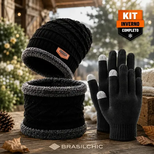 Kit Inverno: Touca Térmica E Luva Touch Para Frio Intenso Brasilchic Preto Un