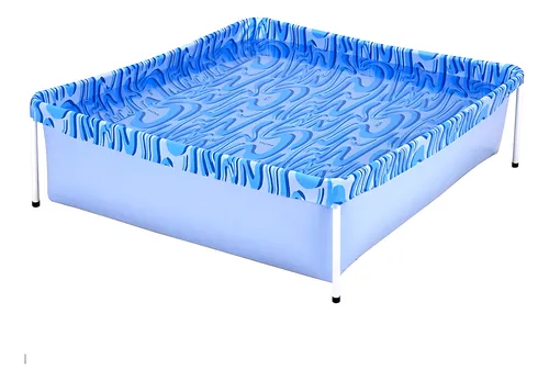 Piscina Infantil Quadrada Estrutural Pvc 400 Litros - Mor Azul Ondas