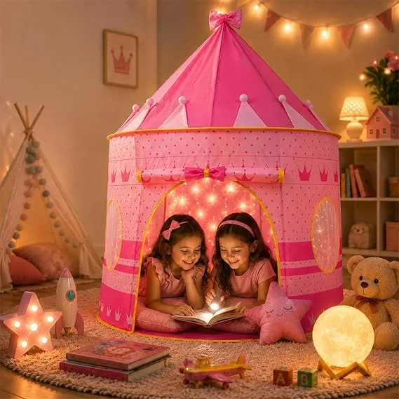 Barraca Infantil Cabana e Castelo da Princesa Rosa | Dobrável, Para Menina, Tenda Cabaninha