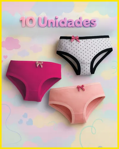 10 Calcinha Infantil Antialérgica Algodao Premium Kit Basica Sortido 12