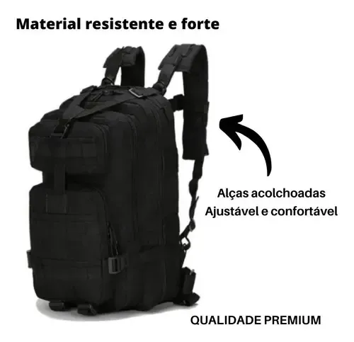 Mochila Tática Militar 30l Impermeável Reforçada Nylon Preta Preto
