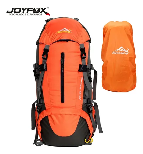 Joyfox Mochila Cargueira 45+5 Litros Viagem Montanhismo Impermeável Camping Desenho Do Tecido Nylon Impermeável Reforcada Trekking Alpinismo Laranja-1