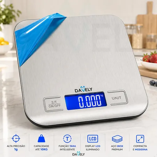 Balança Digital Cozinha Eletrônica Touch 10kg Inox Display Led Lcd Culinária Pesagem Alimentos Para Dieta Portátil... Prata 10 Kg