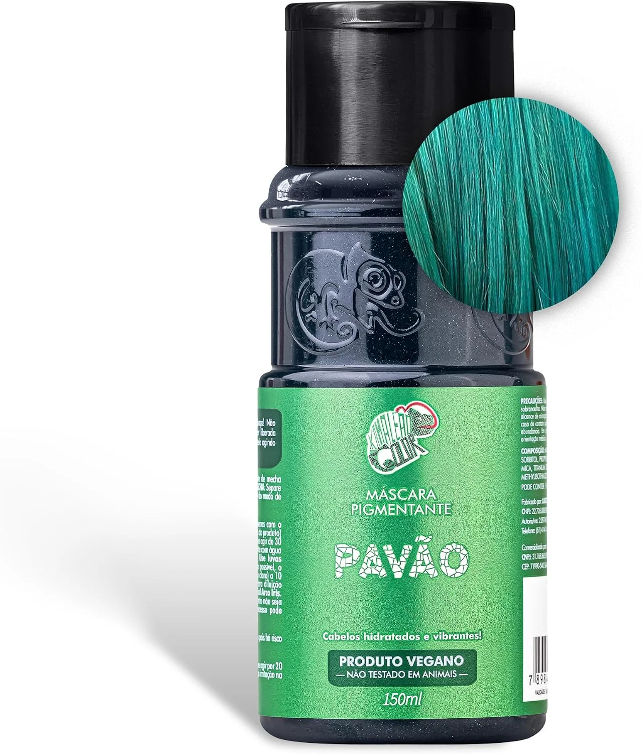 Kamaleão Color – Máscara Pigmentante Semi-Permanente, Pavão - Cores Vibrantes e Hidratação Intensa – Low Poo, Vegano, Cruelty Free – 150ml