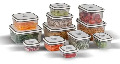 Electrolux Kit 12 Potes Herméticos De Plástico Retangulares, Multiuso, Vedação Silicone, Bpa Free, Porta Mantimentos, Empilháveis Cinza