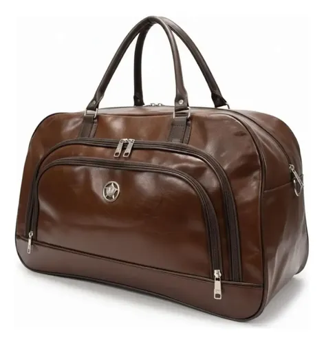 Bolsa De Viagem Luxo Couro Sintético Resistente Premium Cor Marrom Lisa