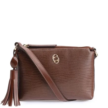Bolsa Transversal - Couro Lezard Marrom Escuro