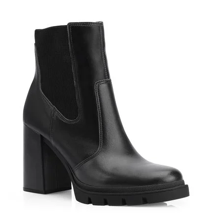 Bota - Preta Cano Médio Salto Alto Couro Chelsea Tratorada