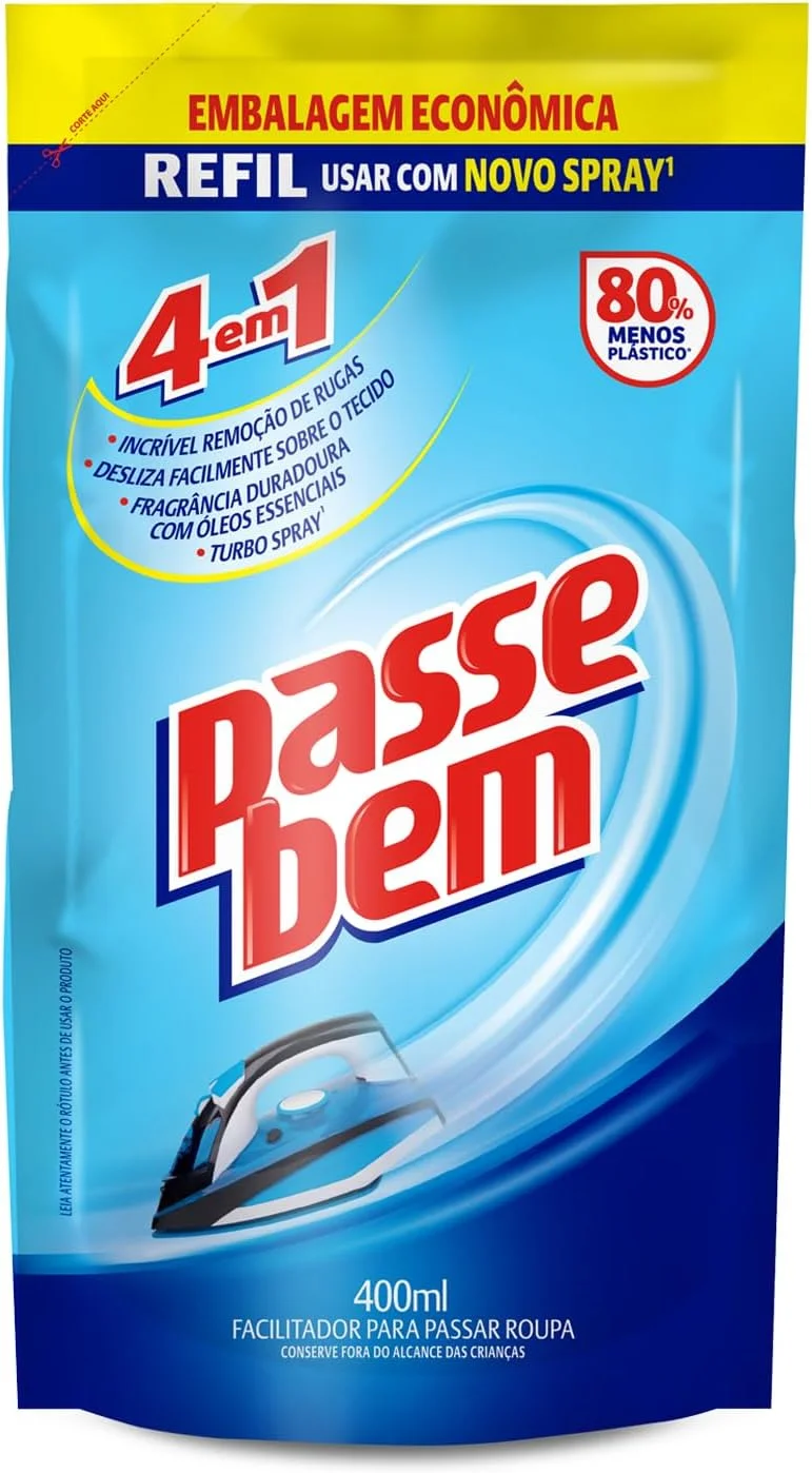 Facilitador de Passar Roupas Passe Bem 4 em 1 Refil 400ml