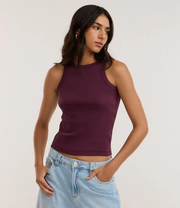Blusa Regata Canelada em Ribana de Algodão