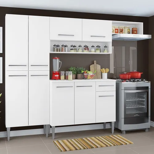 Madesa Emilly G2007009 Armário De Cozinha Compacta Completa Top Com Armário E Balcão Cor Branco