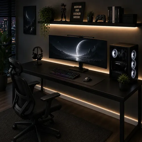 Mesa Industrial Para Computador Gamer 150cm Estrutura Aço Preto