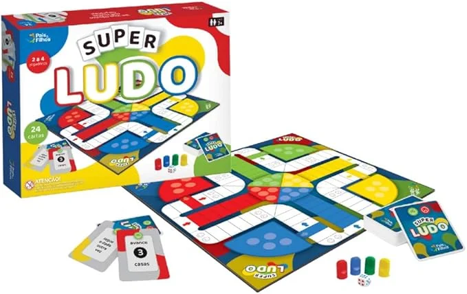 Pais & Filhos | Super Ludo | Jogo de Tabuleiro com Cartas | 2 a 4 Jogadores | +7 Anos | Diversão em Família | Estratégia e Aprendizado