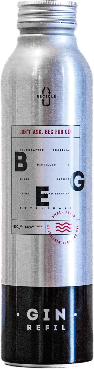 Gin BEG Brazilian Boutique Dry, 500ml, 44% Álcool, Estilo London Dry, Sabor Cítrico, 11 Botânicos