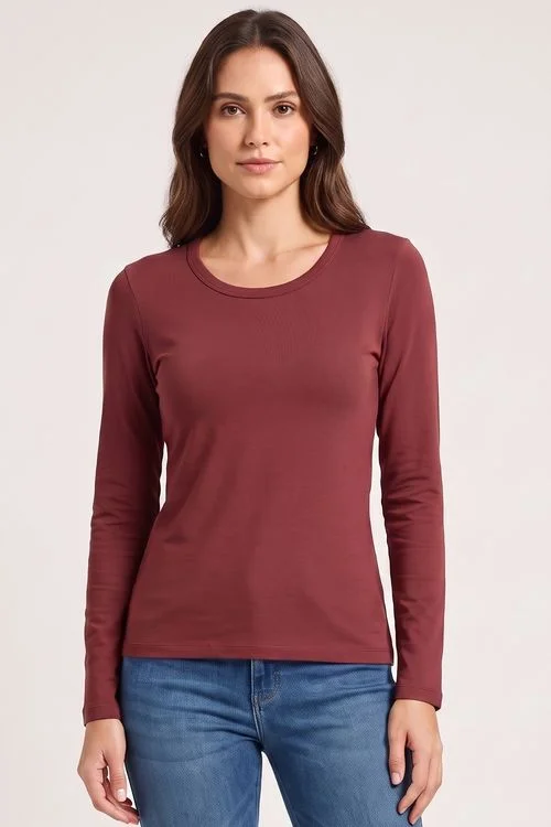 Camiseta Feminina Manga Longa Polo Wear Marrom