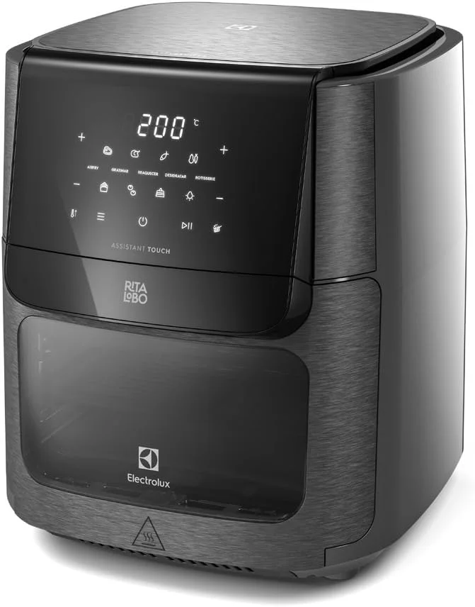 Electrolux Air Fryer Forno 5 x 1 12L 1700W Digital Espeto Giratório 2 Bandejas Antiaderentes 10 funções 7 Receitas aviso sonoro Fritadeira Elétrica sem Óleo Forno Bancada EAF90 Grafite 127V
