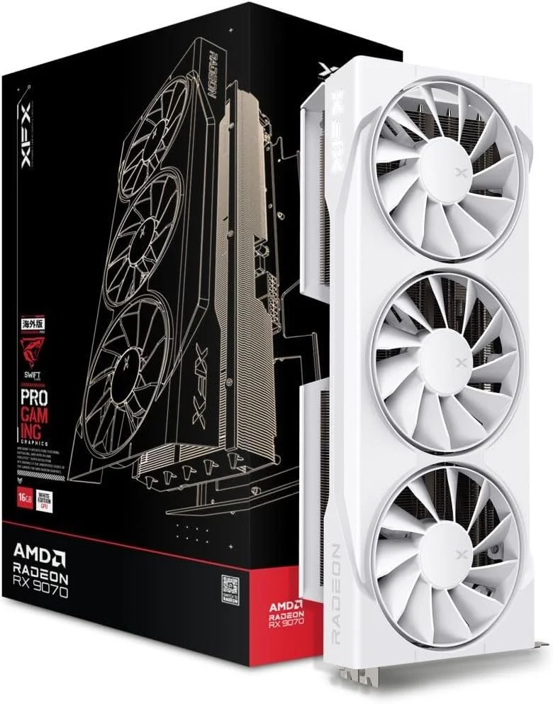 XFX Swift AMD Radeon RX 9070 OC Branco Triple Fan Gaming Edition com 16GB GDDR6 HDMI 3xDP, AMD RDNA 4 RX-97SWFB3W9