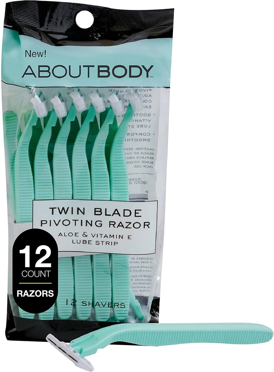 Lâminas de barbear Kai About Face Body Twin Blade giratórias; 12 barbeadores para mulheres; cabeça giratória que abraça curvas com Aloe e tira de vitamina E, lâminas de barbear para mulheres