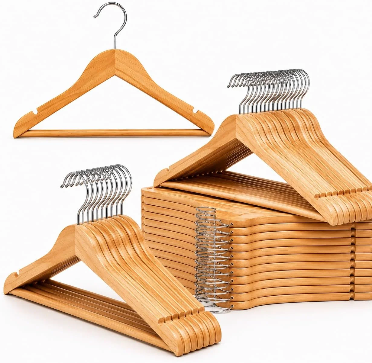 Kit 20 Cabides de Madeira Adulto Roupas Calças Envernizados Gancho Giratorio Resistente Camisa Jaquetas Calças - MANUBELITA