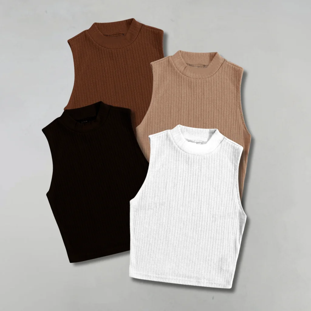 Kit 4 Croppeds Golinha Canelado Moda Gringa