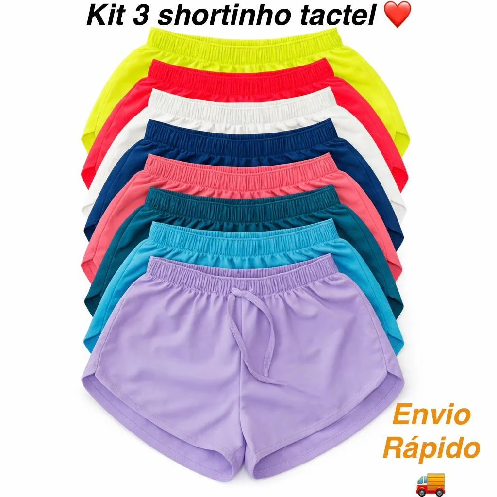 kit 3 Shortinhs Feminino Dry Fitness para academia e corrida Short Esportivo e para usar dia a dia