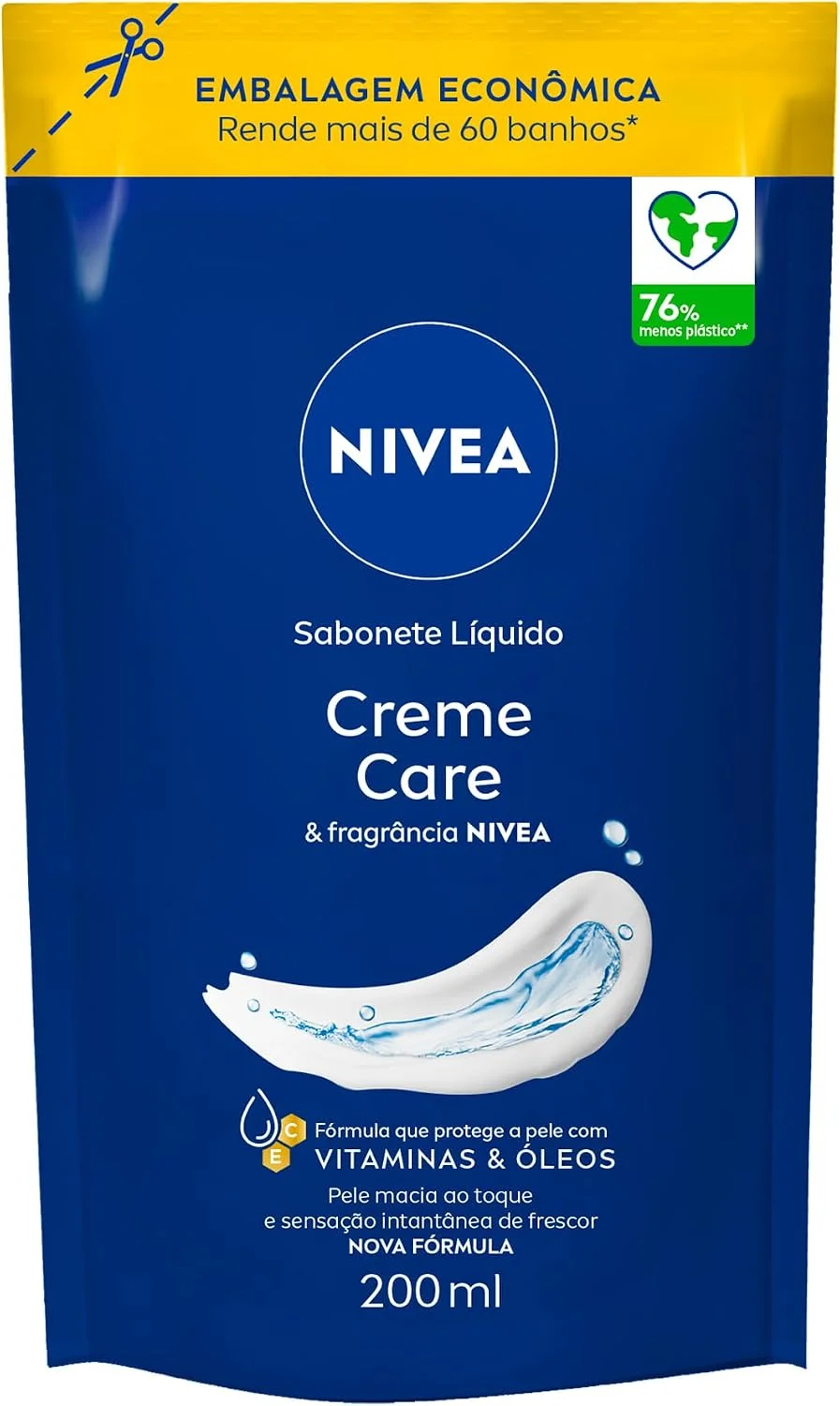 NIVEA Sabonete Líquido Creme Care 200ml, Limpeza Corporal, Pele Macia, Óleos e Vitaminas, Equilíbrio com o pH, Protege do Ressecamento