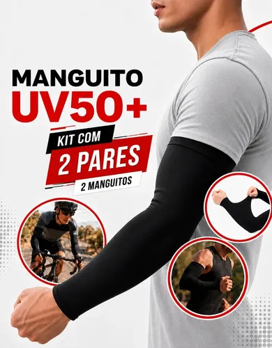 Kit 2 Pares Manguito Uv50+ Proteção Solar Compressão Para Ciclismo Corrida Bike Moto Academia Treino Esportivo Manga... Único Preto
