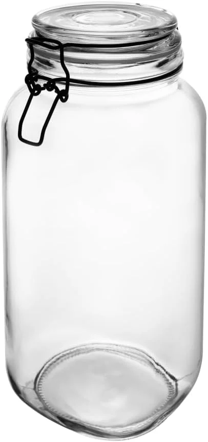 LYOR - Pote Hermético de Vidro com Silicone e Clipe em Metal Vintage Preto 2,3L - Organização de Alimentos - Porta Mantimentos com Tampa Hermético