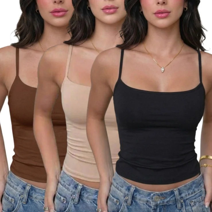 kit 3 Blusinha de Alcinha Feminina Básica Suplex Justa Moda Verão  que sustenta sem sutiã e modela o corpo