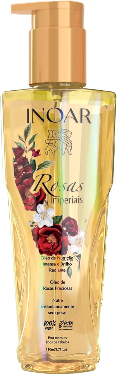 Inoar, Rosas Imperiais, Óleo Capilar, Nutrição Profunda e Frizz Controlado, Óleo de Macadâmia e Rosas, Para Todos os Tipos de Cabelo, 110ml