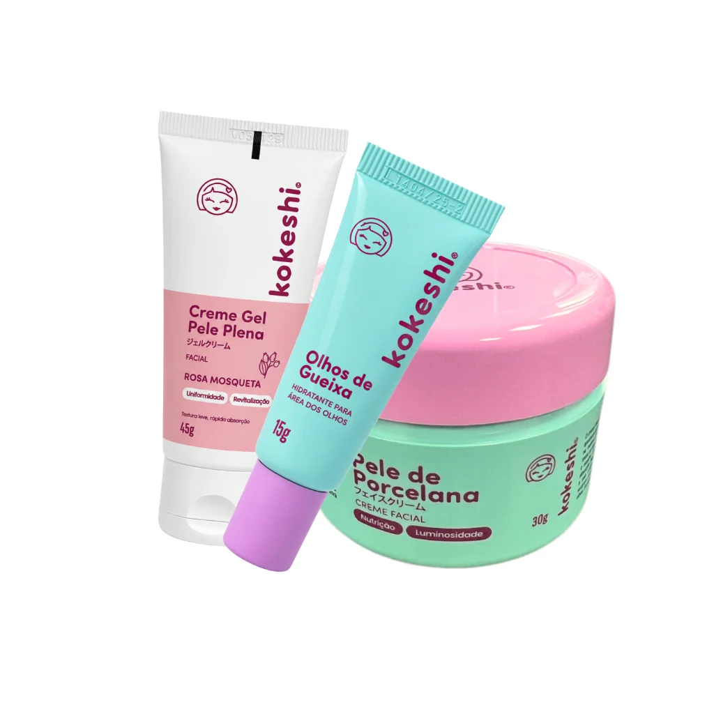 Kit Hidratação Pele de Porcelana + Olhos de Gueixa +  Pele Plena Kokeshi