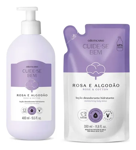 Cuide-se Bem Rosa & Algodão Loção Hidratante Corporal 400ml + Refil Neutra