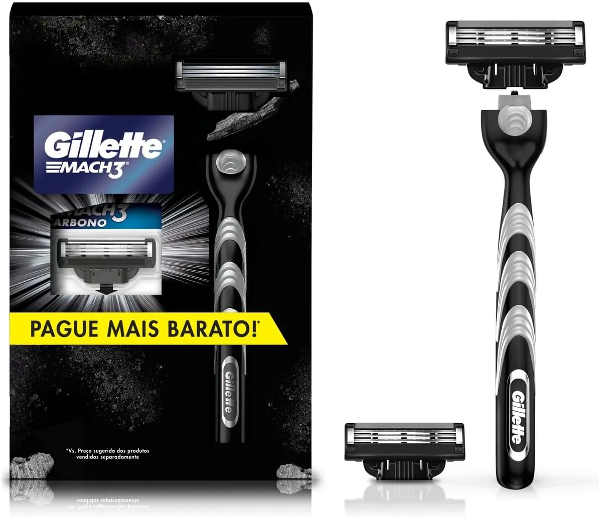 Kit Mach3 Carbono 1 Cabo + 2 Refis, Higiene Pessoal, Cuidado com a barba, Lâminas e Aparelhos de Barbear