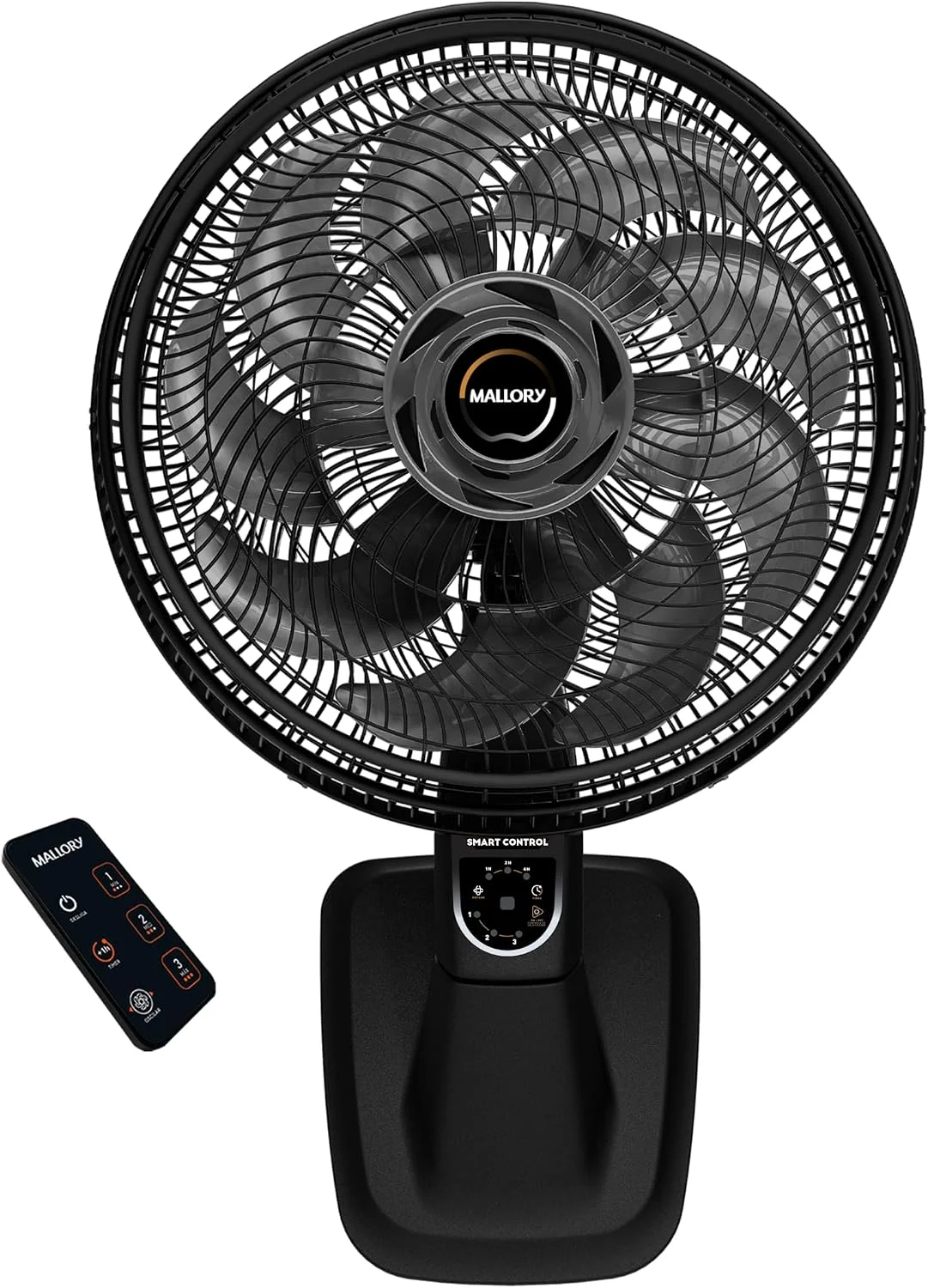 Ventilador de Parede Mallory Smart Control – Controle Remoto, Oscilação Direcionada, Potência de 140W, Sistema Smart Swing, Hélice de 15 Pás – Preto/Grafite - 127V