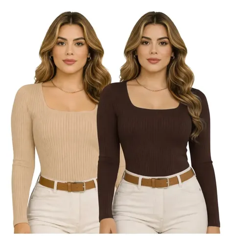 Kit 2 Blusas Feminina Inverno Manga Longa Frio Casual Básica