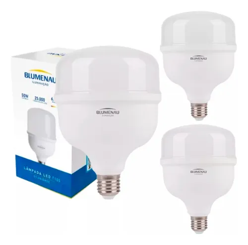 3x Lâmpada Led T100 50w Alta Potência 6500k Luz Branca Fria 127/220v Branco-frio